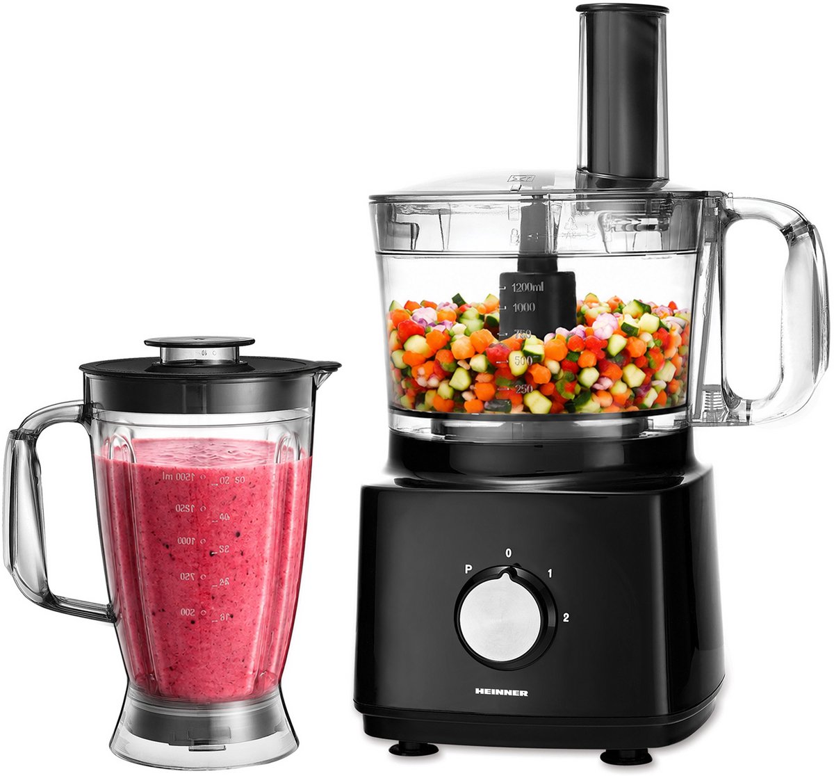 Heinner Foodprocessor met 1.2 liter Mengkom en 1.8 liter Blender - 750W - Keukenmachine Zwart