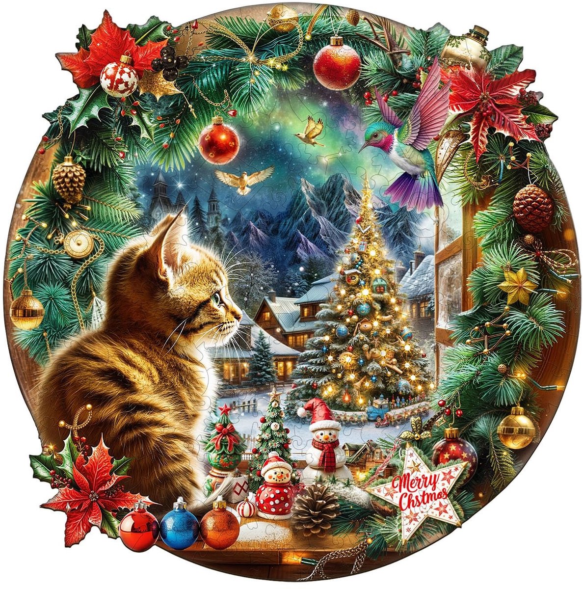 Solidchoice - 3D Houten Puzzel Kerstmis Kat, 200 Stukjes voor Volwassenen en Kinderen