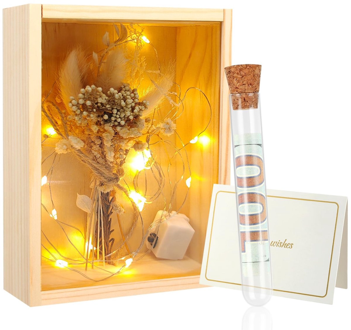 Solidchoice - Huwelijkscadeau met Houten Doos en Droogbloemen