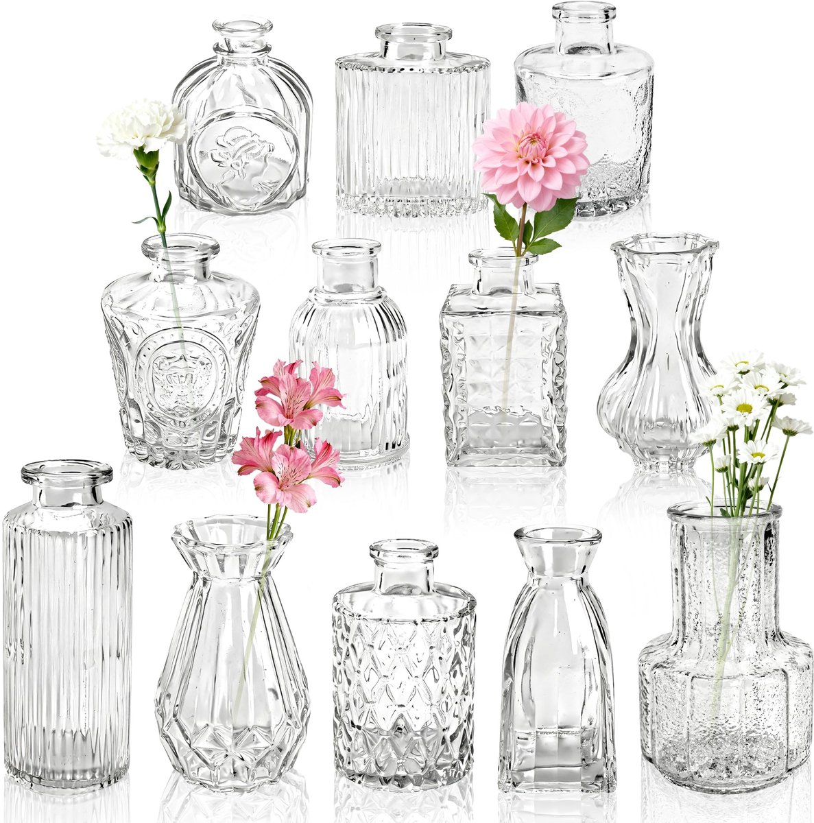 Solidchoice - Set van 12 Kleine Glazen Vazen voor Bloemen en Decoratie