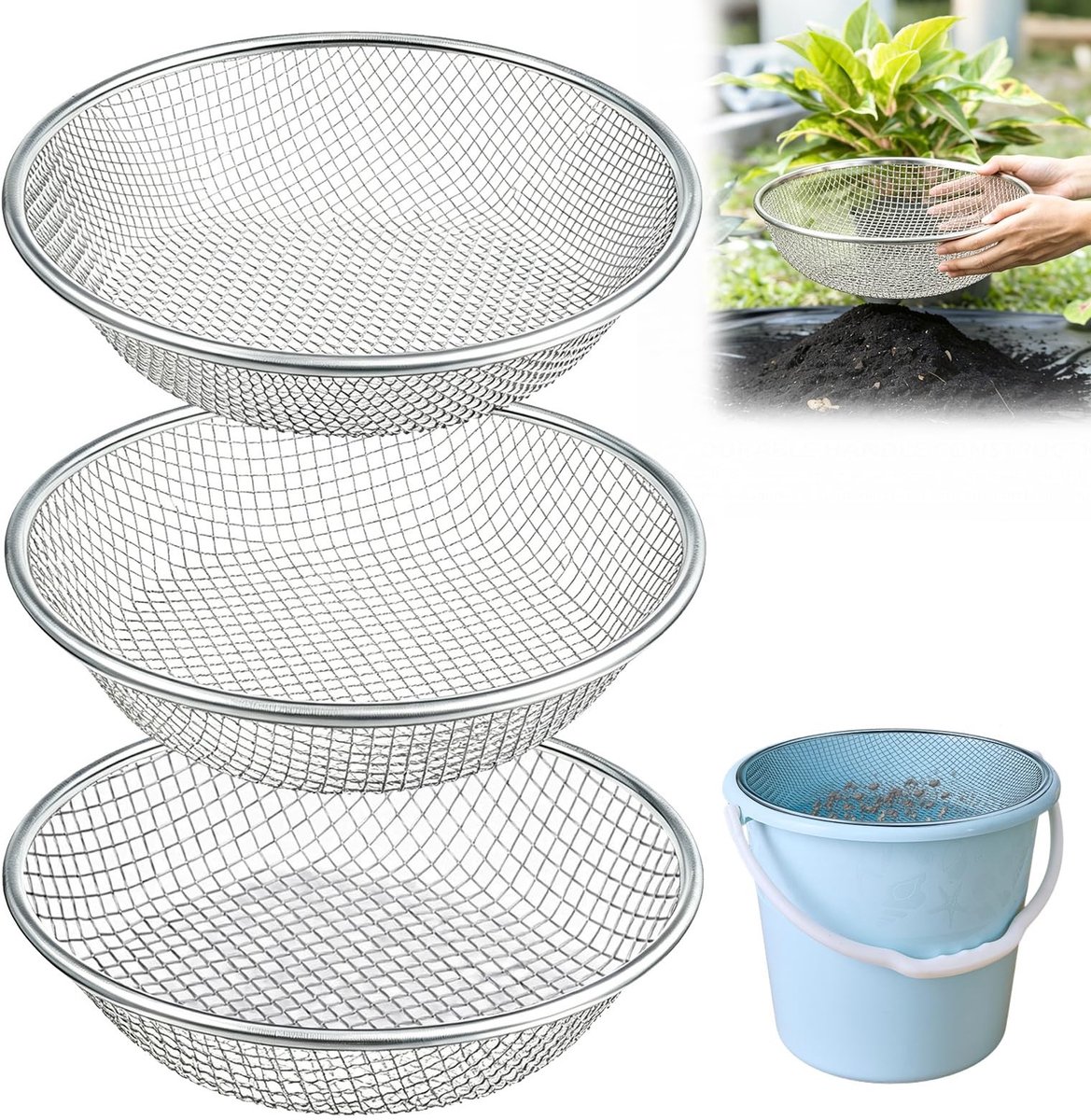 Solidchoice - Set van 3 RVS Tuinzeven voor Grondfiltratie