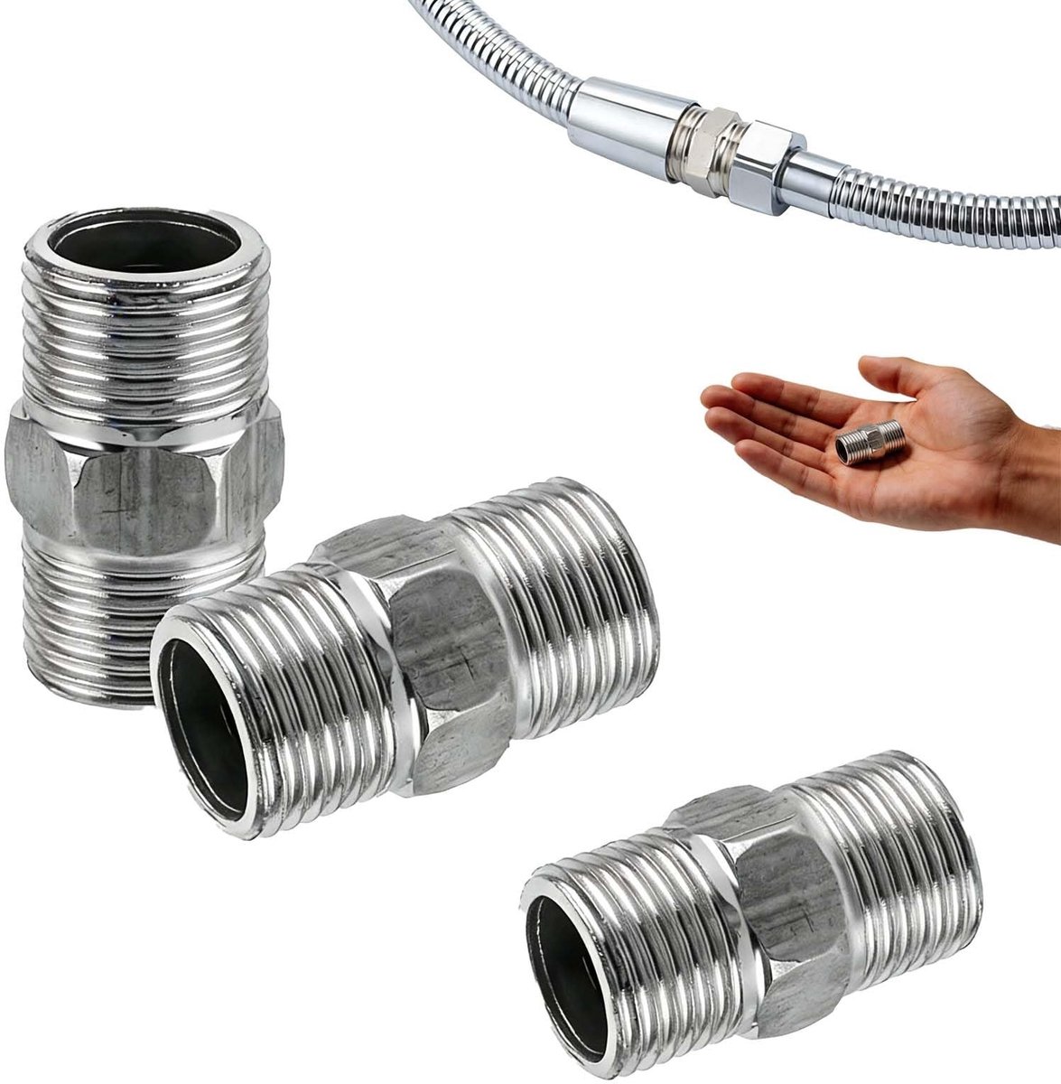Solidchoice - Set van 3 RVS Dubbele Nippels 1/2 Inch