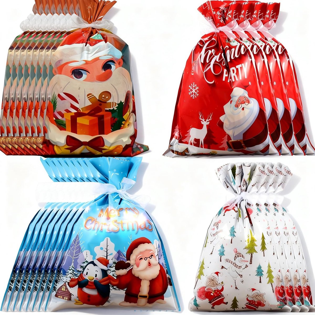 Solidchoice - 24 Stuks Kerstcadeautassen met Trekkoord