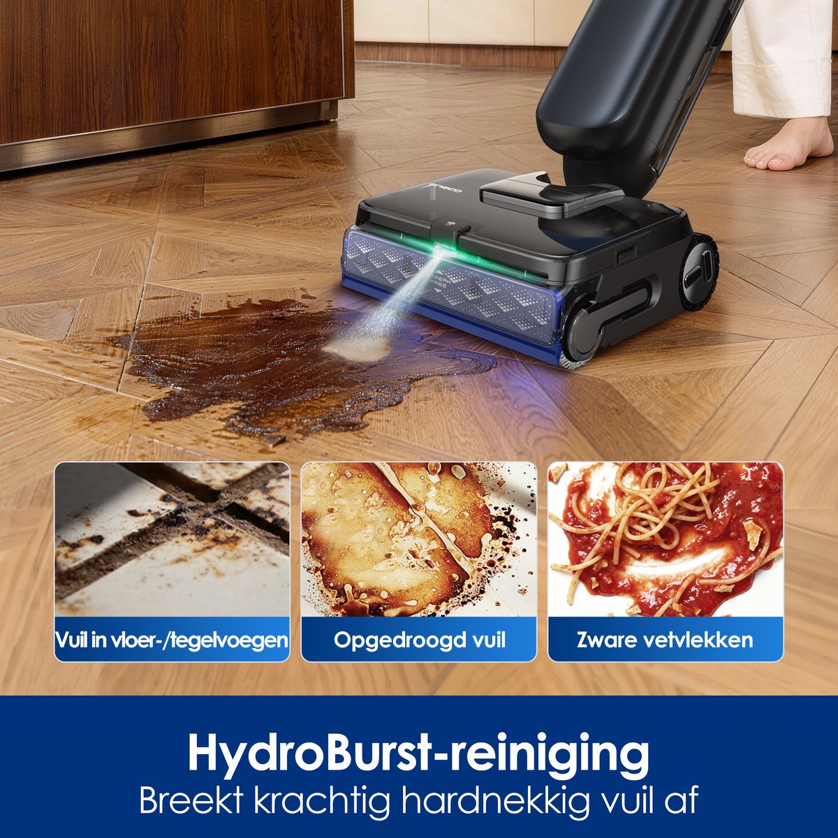 Tineco Floor One S9 Artist Premium - Nat en droog stofzuiger en dweil - 22.000 Pa Zuigkracht - 360° SmoothDrive - Anti-Tangle Design - 85℃ snel schoonmaak routine - 50 minuten accu - Dual-Edge Schoonmaak methode - 180° Lay-Flat – foto 6