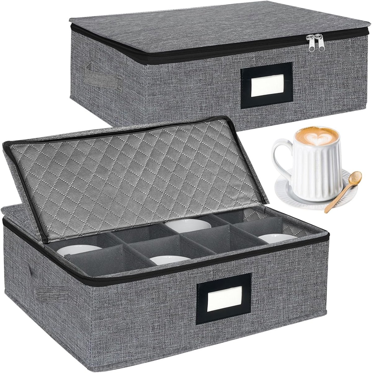 Bekerhouders - Donkergrijs - Set van 2 - Met Partitie en Handgrepen - Voor Koffiekopjes en Bekers