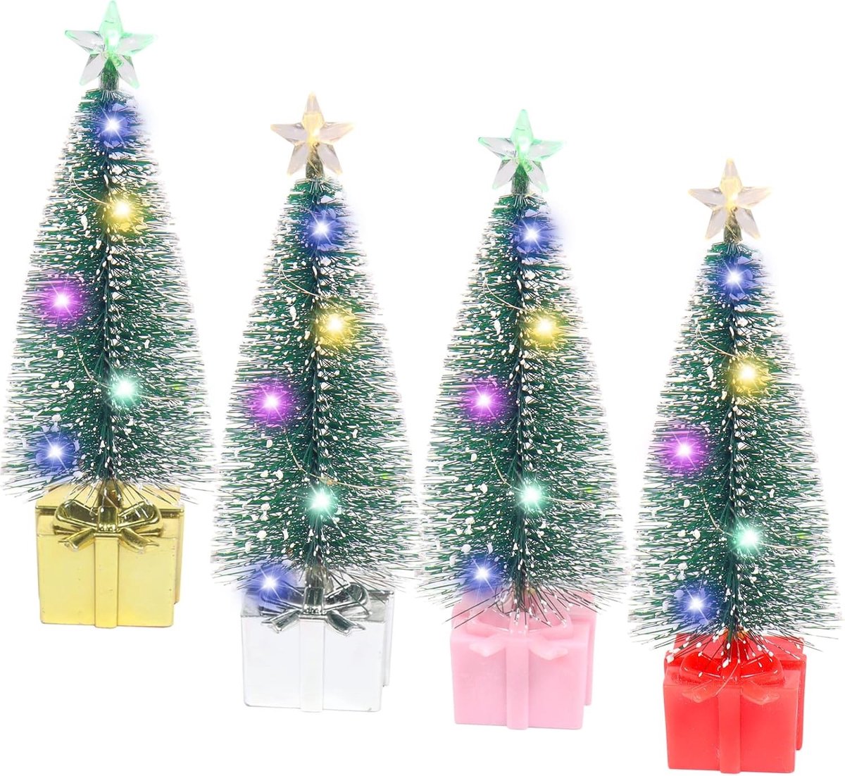 Mini Kunstkerstboom met Verlichting - Multicolor - 17 cm - LED Decoratie voor Kerstfeest - Set van 4