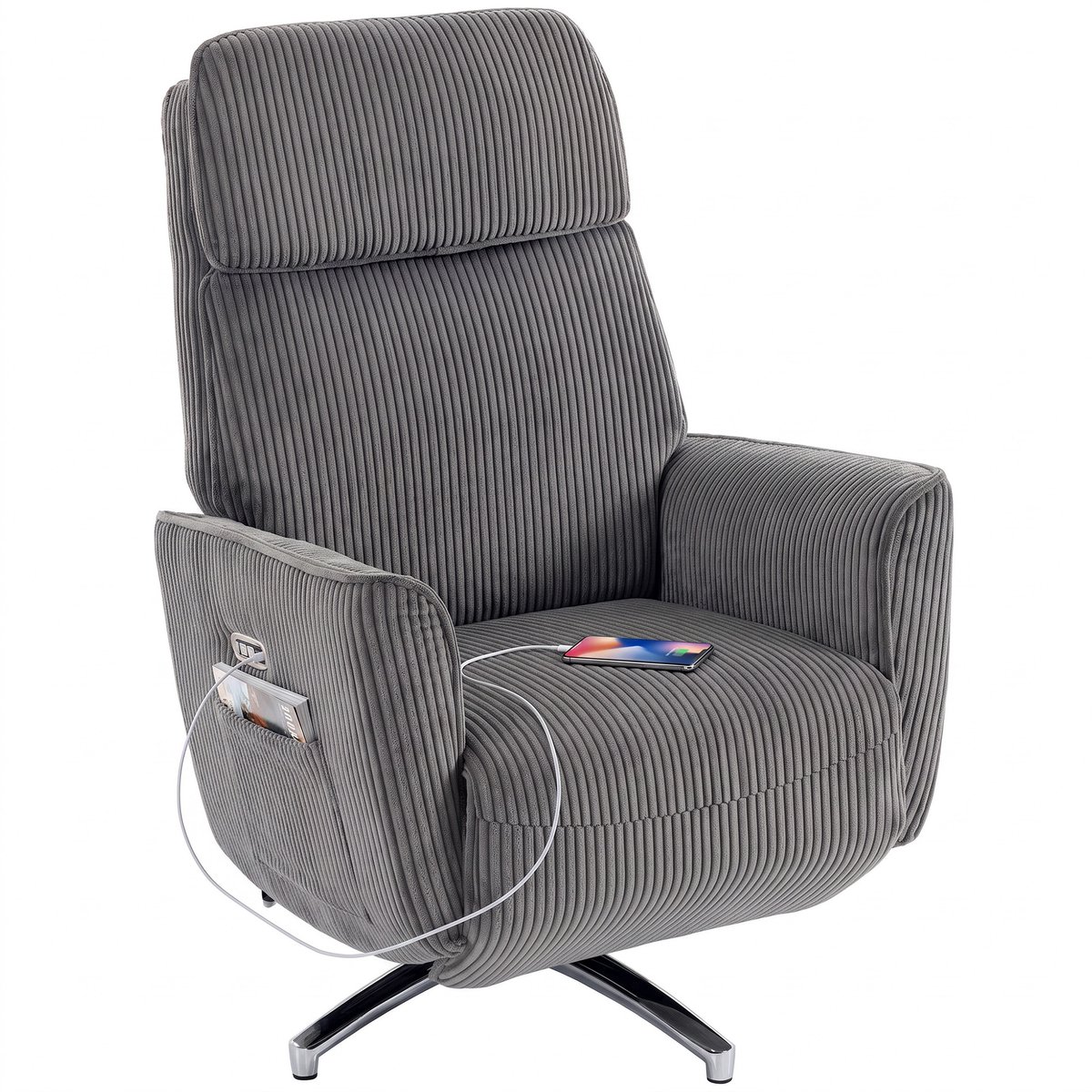 HOMCOM Power Recliner Chair-Polyester-87L x 76B x 114H cm-Dunkelgrau