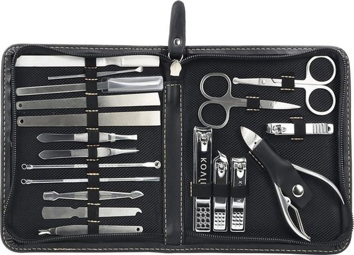 Professionele Roestvrij Stalen Pedicure Manicure Nagelschaar Set - 19 Stuks - Voor Heren en Dames