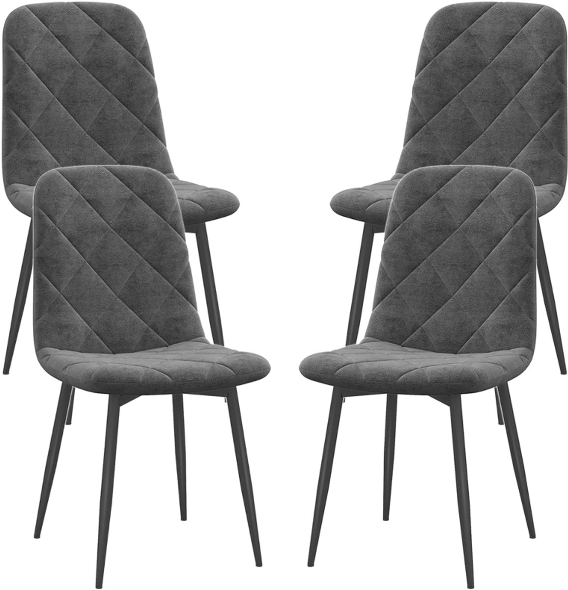 Clruro Eetkamerstoel Set van 4 - 45 x 54 x 87 cm - Gepolsterde Rug - Fluweellook/Metaal - Grijs