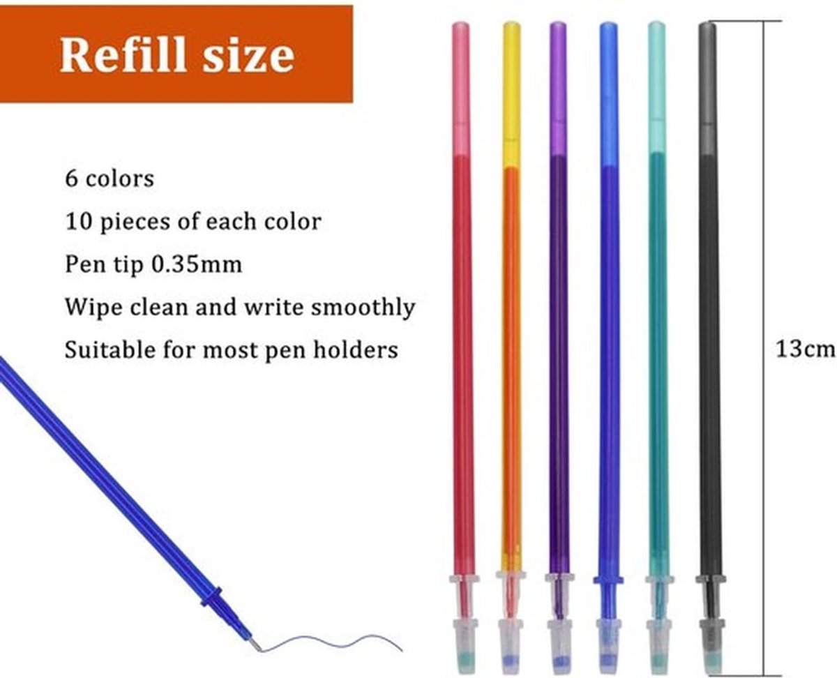Uitwisbare Pen 60 Stuks - Navulbaar - 6 Kleuren - Punt 0,35 mm - Geschikt voor Kinderen/Volwassenen - Nauwkeurig Schrijven - Schrijfpennen