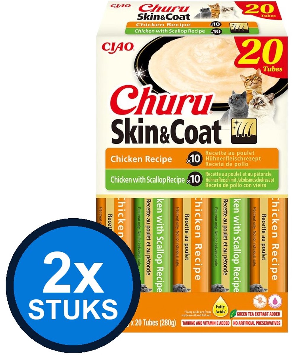 2x Ciao Churu Skin & Coat Kip - Kattensnack - 20x14g