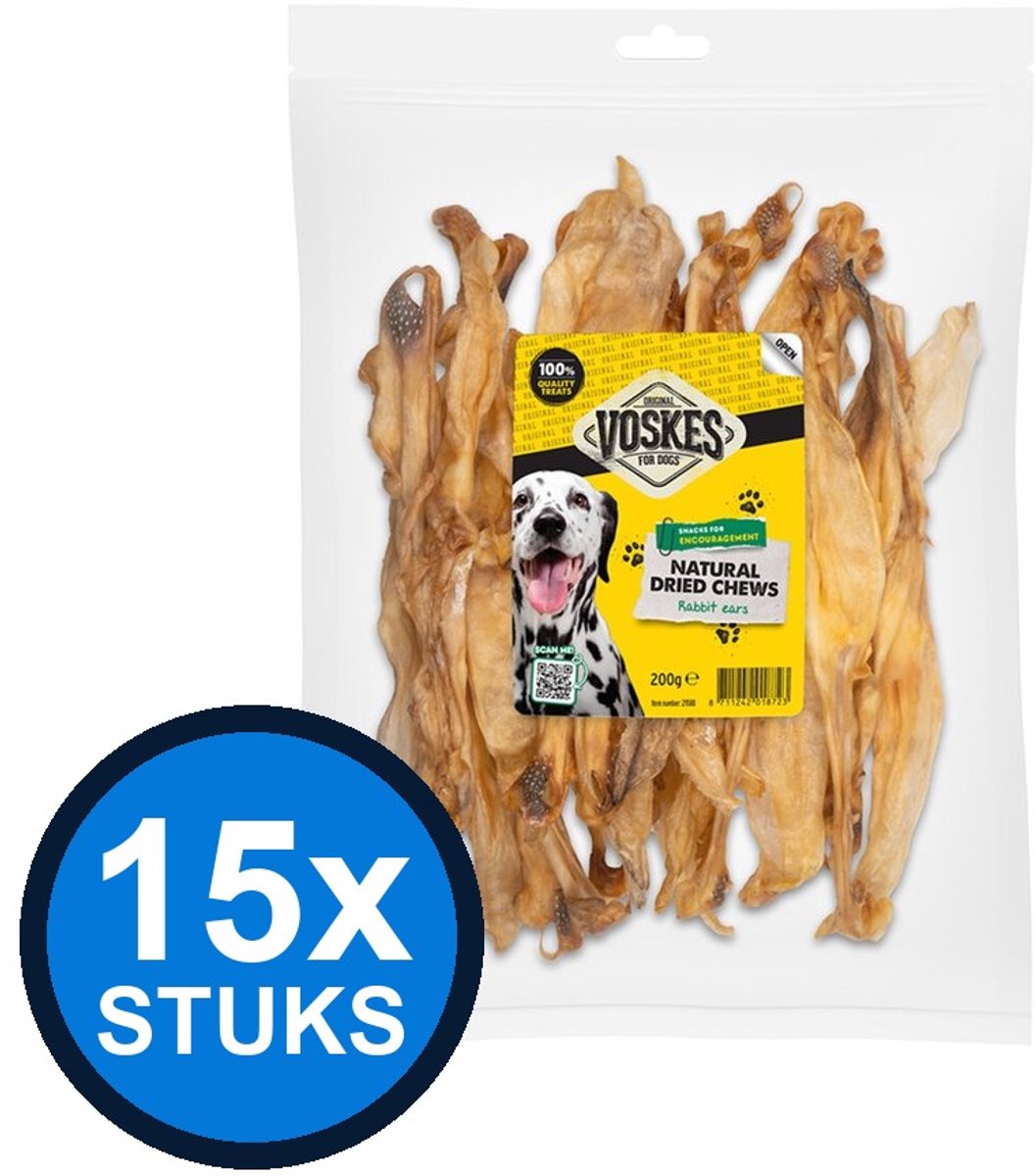 15x Voskes Konijnenoren - Hondensnack - 200g