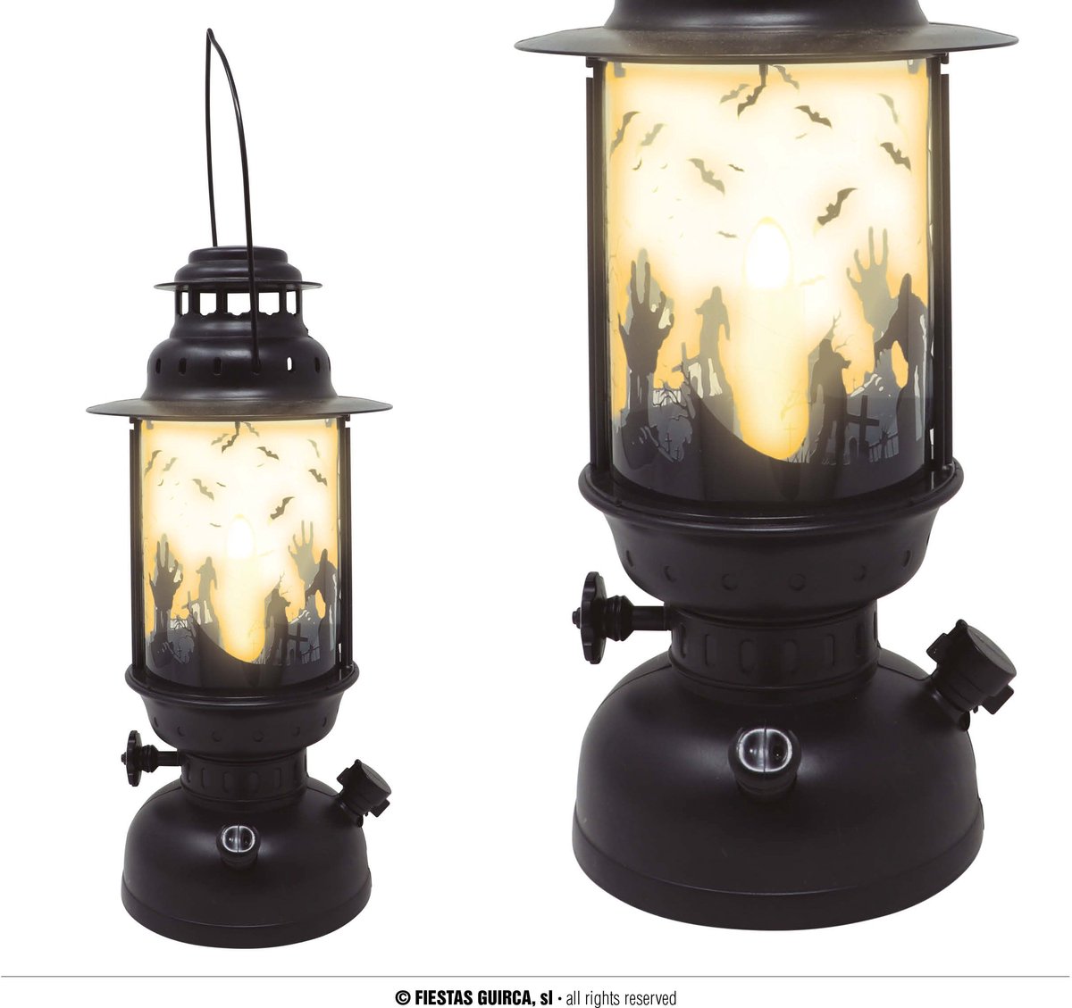 Fiestas Guirca - Griezelige lantaarn met licht - 30 cm - Halloween - Halloween Decoratie - Halloween Versiering