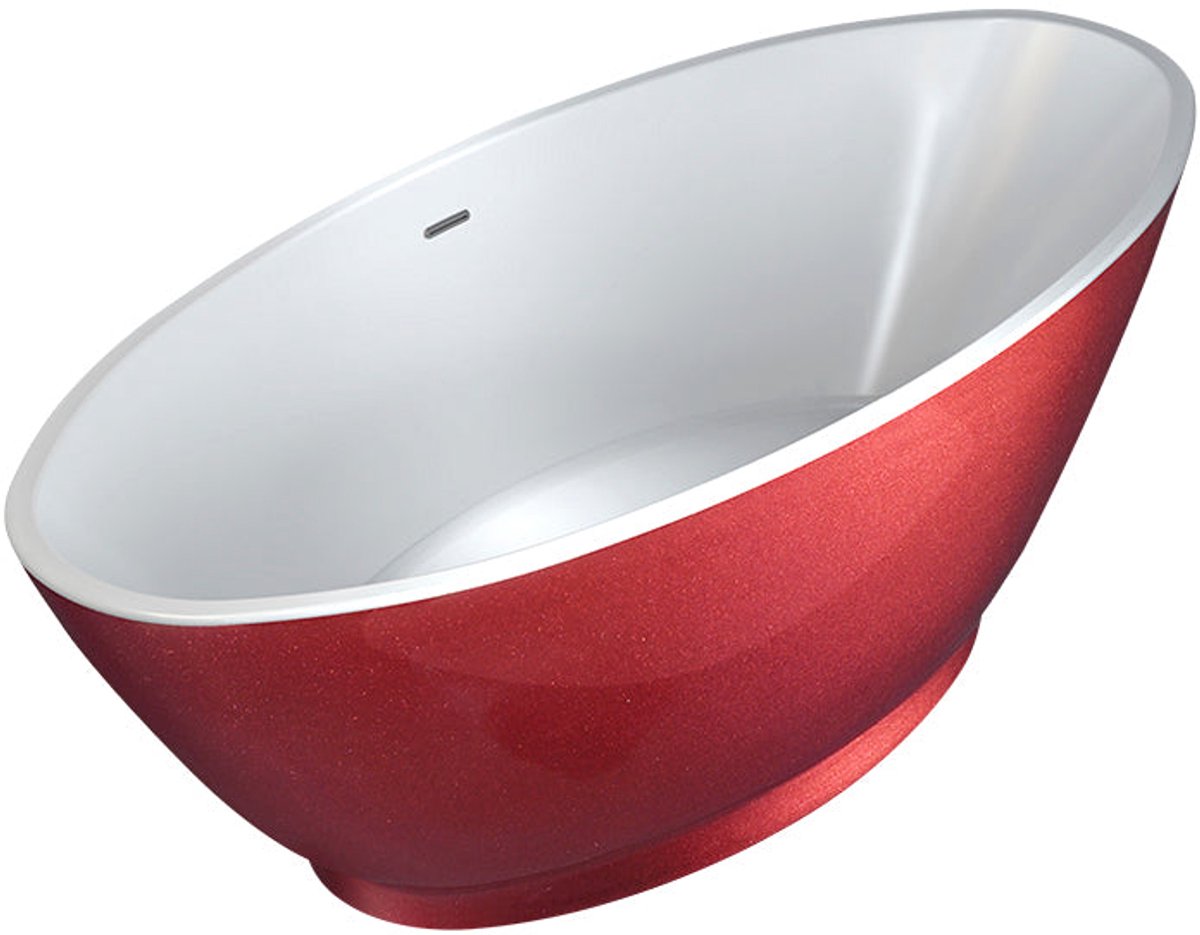 Vrijstaand ligbad Sanitado Rainbow Red brush 178x78cm rood en glanzend wit