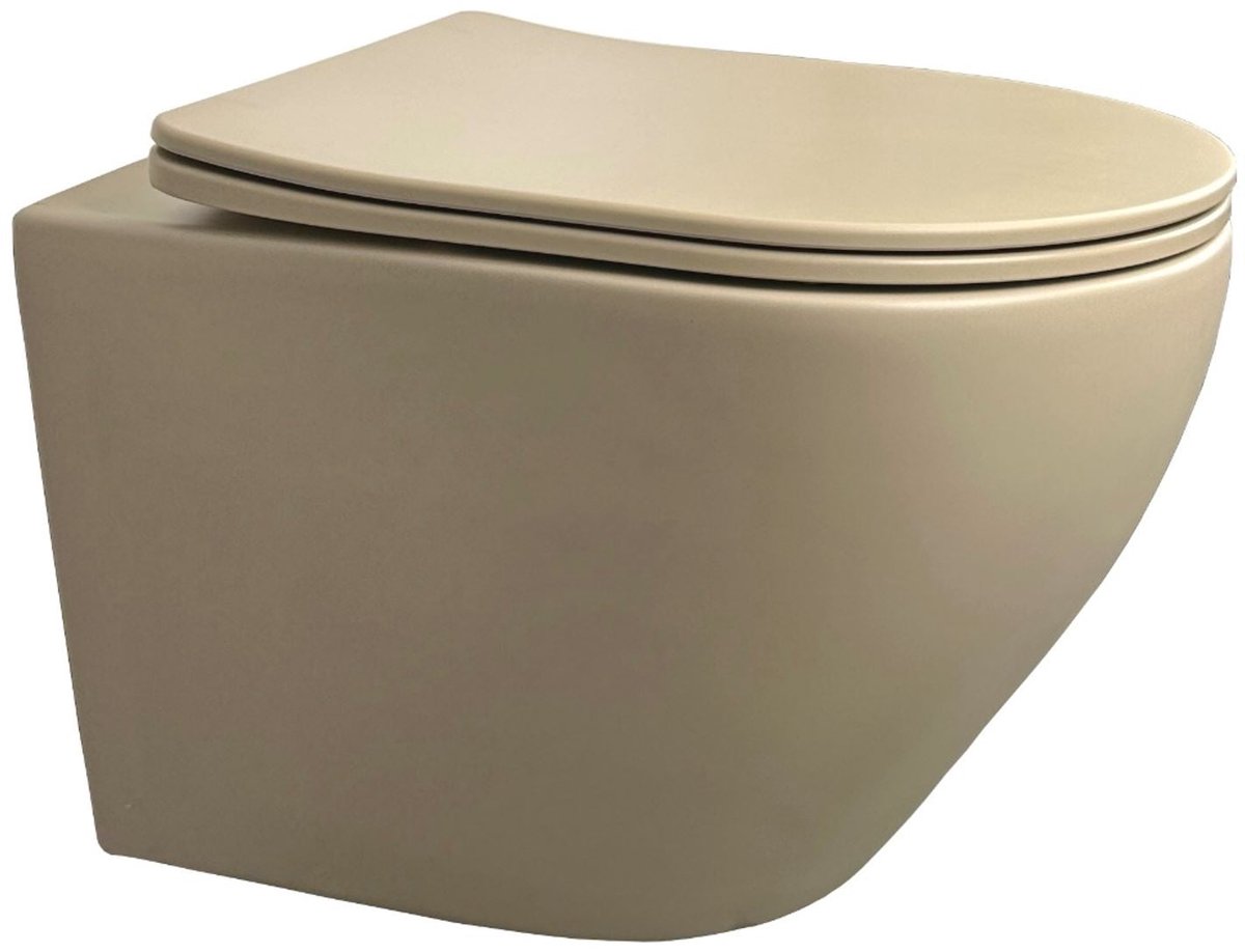 Wandcloset Sanitado rainbow randloos met softclose toiletzitting in mat khaki