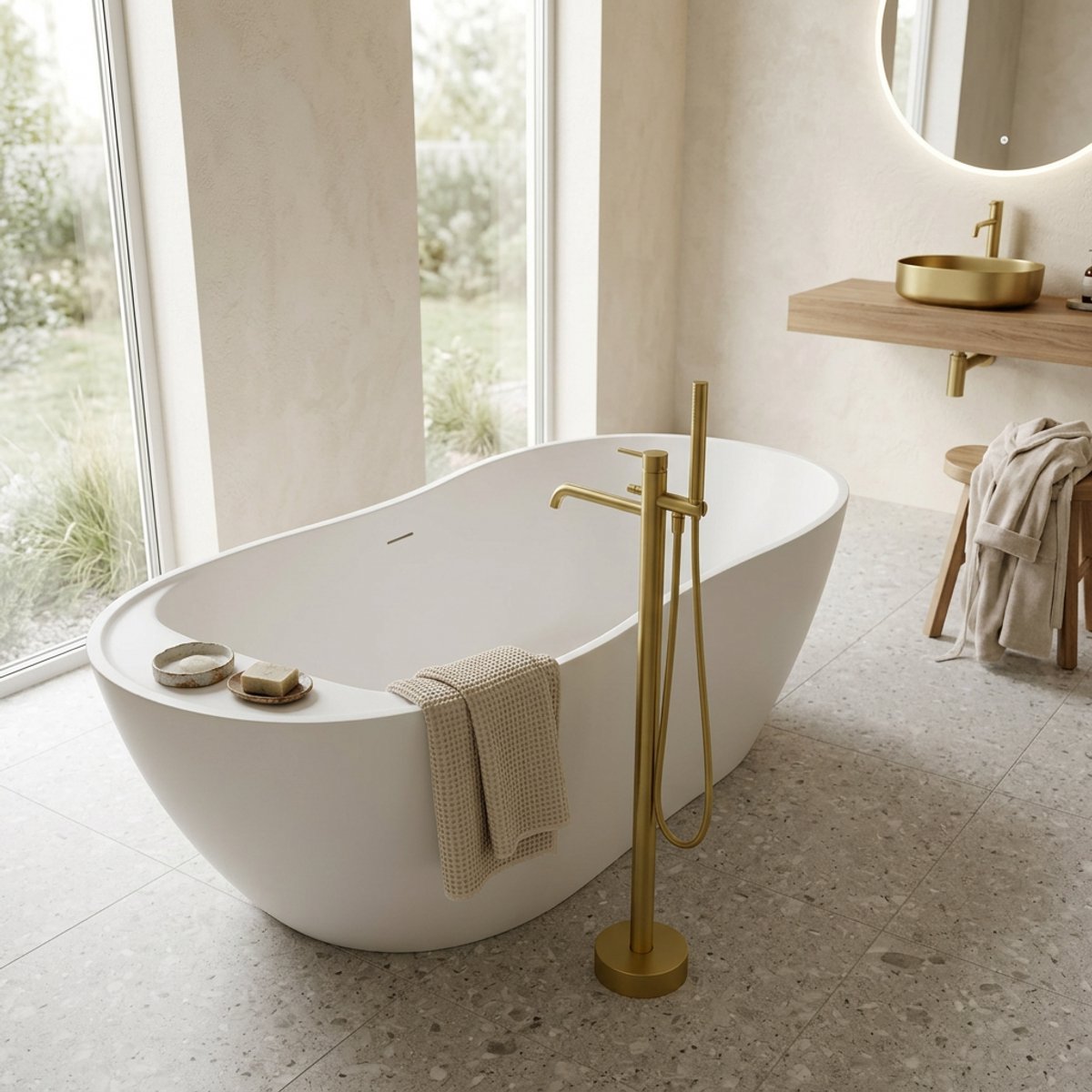 Vrijstaande badmengkraan Sanitado Fancy High-End in mat goud