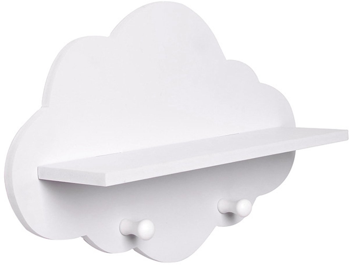 LISM-Wolkvormig houten zwevend rek, wit hangend rek, prikbord Geschikt voor aan de muur, kledingrek, opbergrek, babybenodigdheden, woonaccessoires