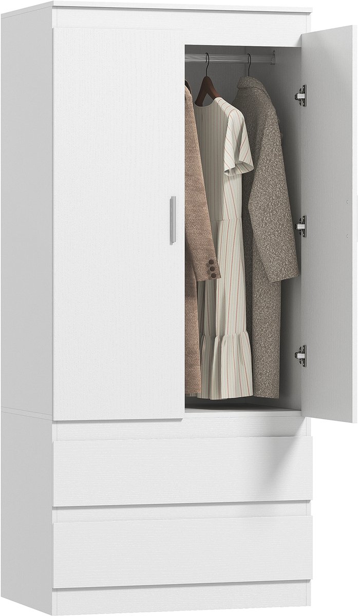 Homcom Wardrobe-Spaanplaat, MDF-80L x 55B x 177,5H cm-Wit