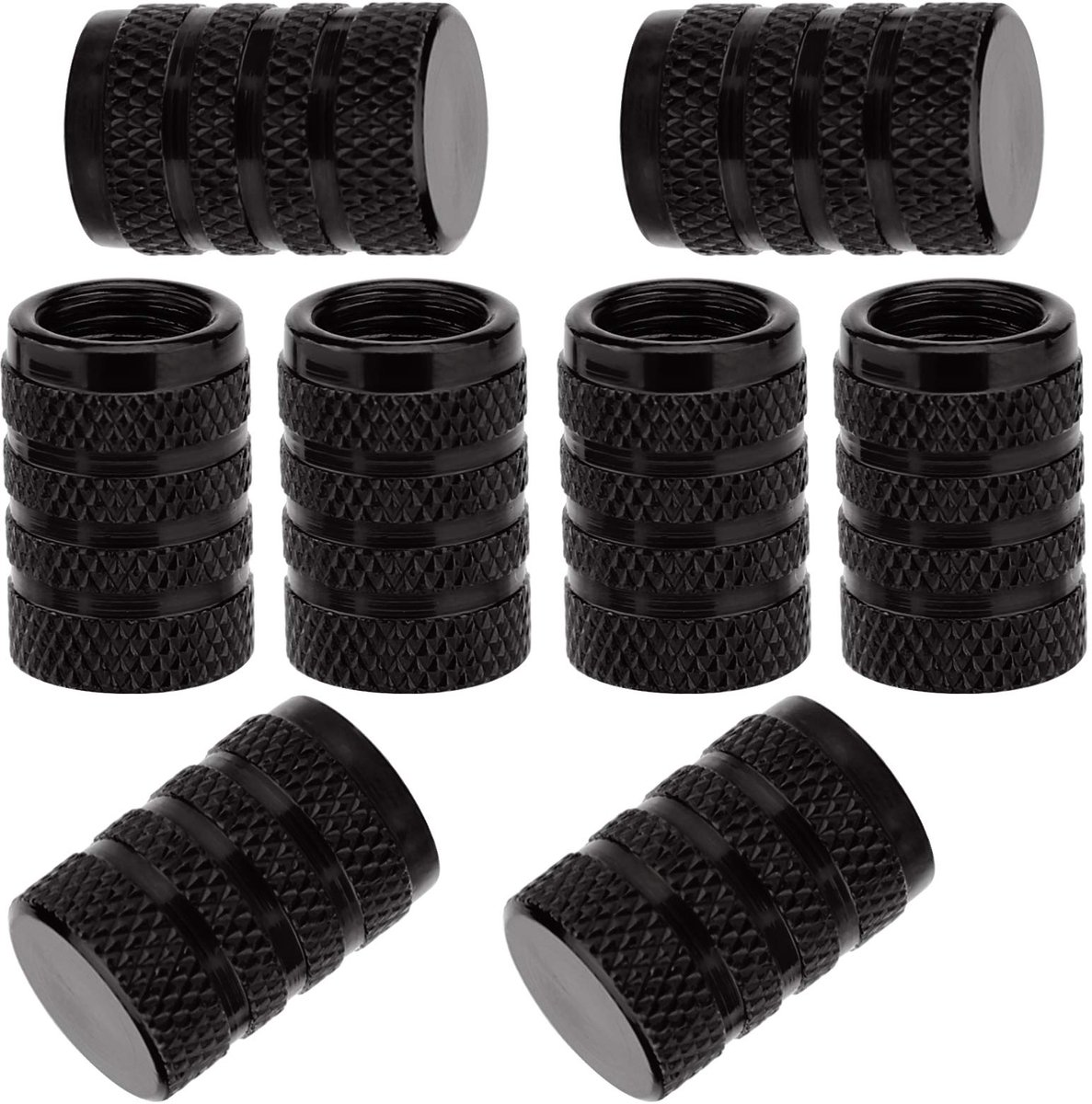 8-delige Aluminium Ventieldop Set met Rubber Ring voor Auto's, SUV's, Fietsen en Motoren - Zwart