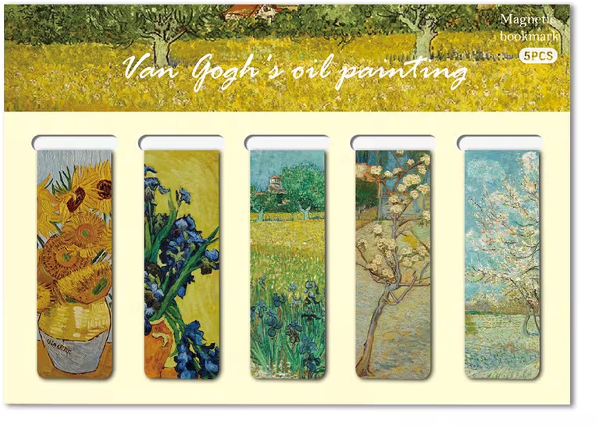 Viwado® Van Gogh Magnetische Bladwijzers 5 Stuks – Kunstcollectie met Zonnebloemen & Irissen – Artistieke Boekenleggers