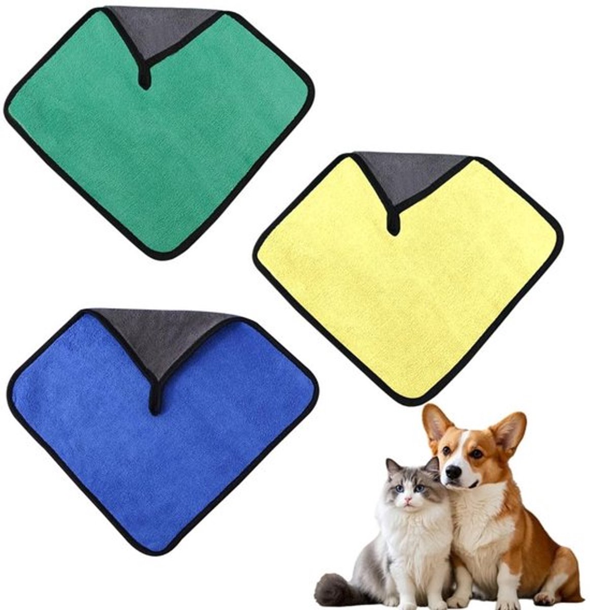 Hondenhanddoeken 3-pack - Extra absorberende Koraalfleece - 30x30 cm - Snel drogend - Handig ophangtouw - Huidvriendelijk materiaal - Dierenhanddoeken