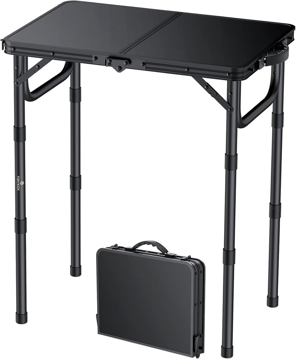 Campingtafel Vouwbaar 58 x 40 cm - Multifunctionele Aluminium Tafel voor Picknick en Kamperen met 3 Verstelbare Hoogtes (26/48/70 cm) en MDF Bovenblad
