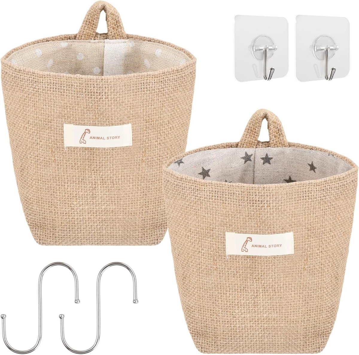 Hanging Storage Basket Set van 2, Vouwbare Wandmand voor Speelgoed, Make-up en Kleine Spullen met S-haak en J-haak