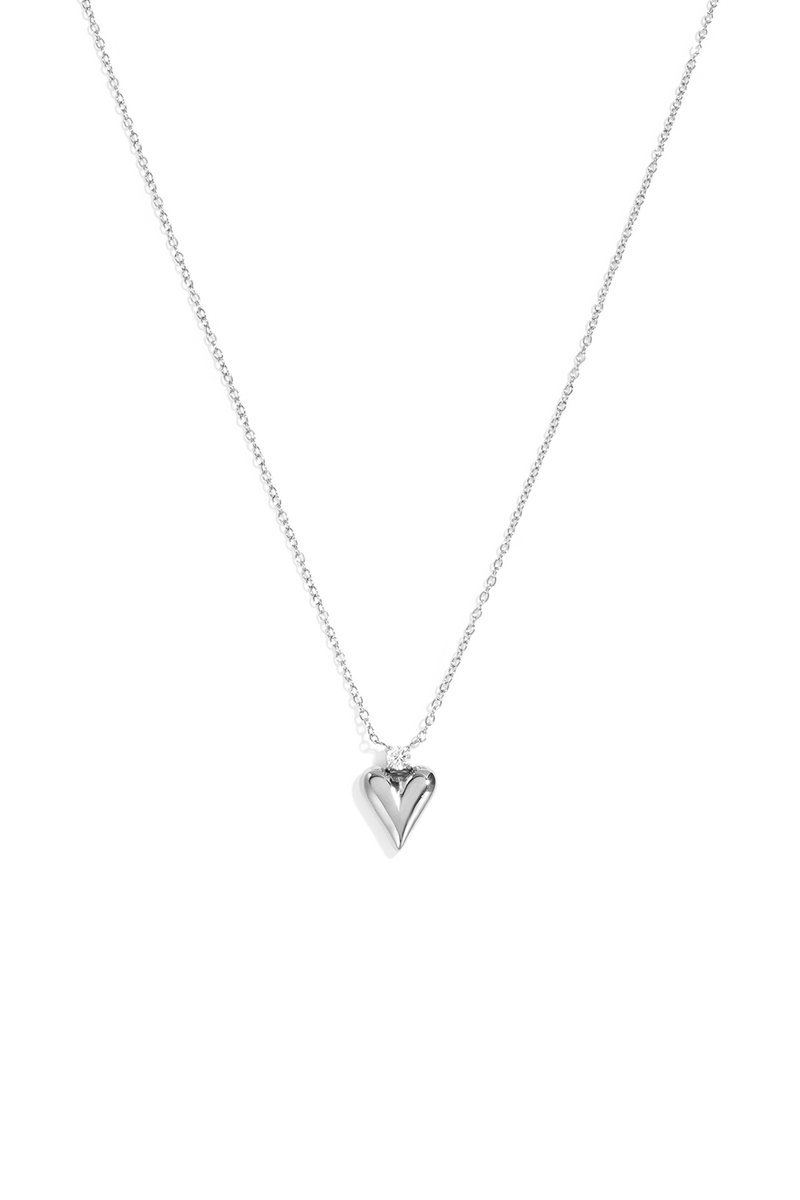 Modern-Minimalistische Schakelketting met Strak Hartmotief – RVS - Zilver