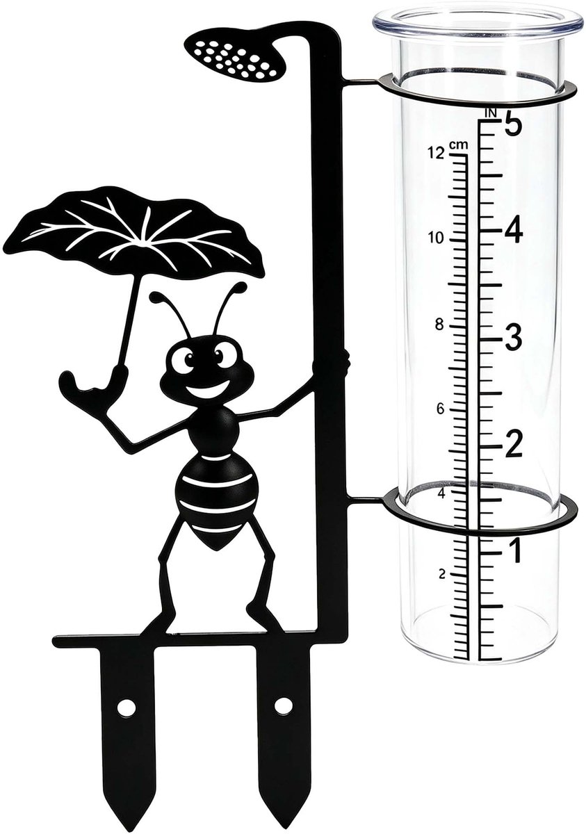 Regenmeter voor buiten - schattig mieren ontwerp - metalen staak - transparante acryl buis - afneembaar - weersbestendig - voor tuin gazon terras decoratie