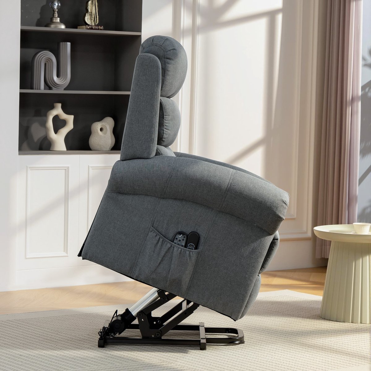 HOMCOM Sta-op Fauteuil met Massage en Verwarming - Relaxstoel - Tv-fauteuil - Ligstoel - Grijs – foto 2
