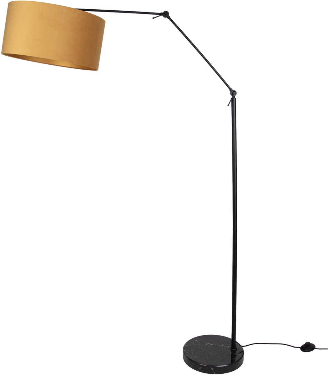 Qazqa moderne staande lamp met kap - Editor - zwart goud, rond, max. 15W, geschikt voor led, 195.8cm, ideaal als woonkamer lamp