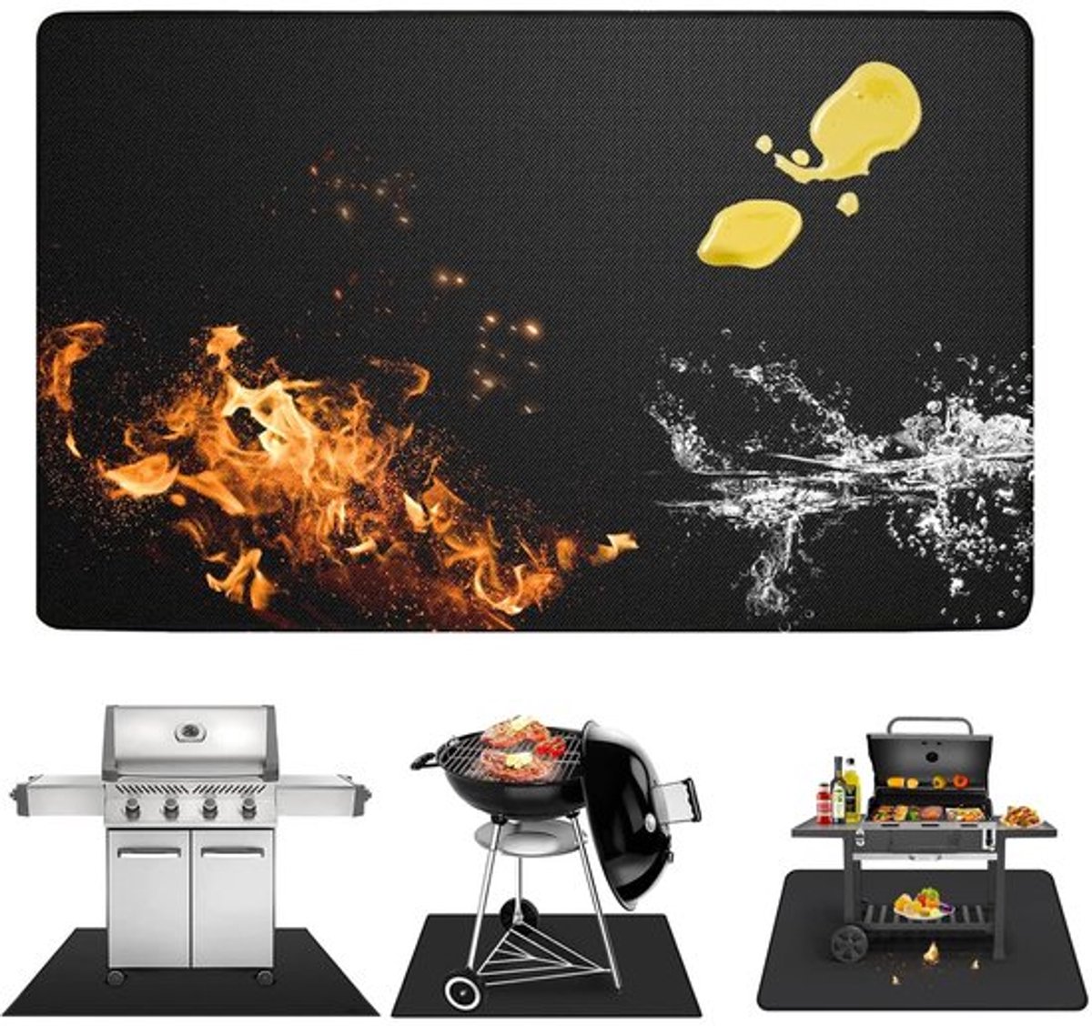 Grillmat Hittebestendig tot 1800 °F - Vloerbescherming - Hittebeschermingsmat - Grilltapijt - Warmte-isolatie - Siliconen/glasvezel 100 x 180 cm - Grillonderlegger