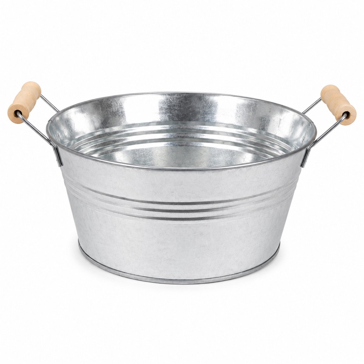 Dutchlander Bordeaux zinken plantenschaal - rond - 29 cm - met houten handgrepen