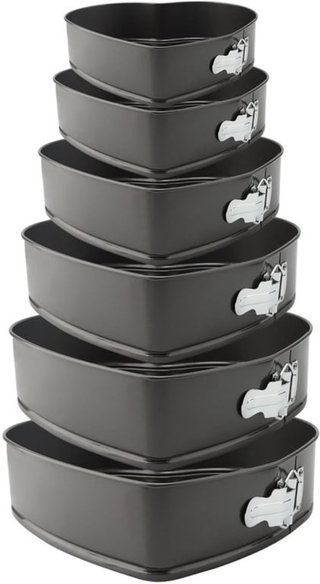 ZOENHOU 6 Stuks Hart Cake Tin Set, 7 "8" 8" 8.5" 9" 10" 11" Hartvormige Non-Stick Springform Bakvormen Tin Set Lekvrij Ronde Bakken Cake Mold Cheesecake Pan Tray Set, Verwijderbare Bodem