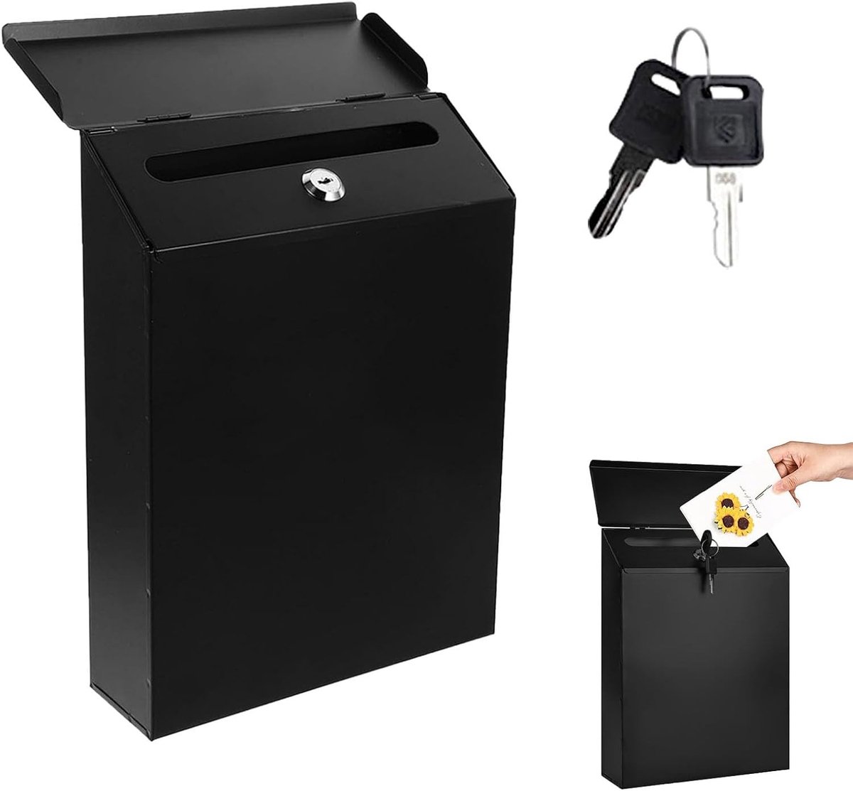Afsluitbare Brievenbus - Zwart - 29 x 22 x 6,5 cm - IJzeren Brievenbus met Slot en Sleutels - Voor Thuis en Kantoor
