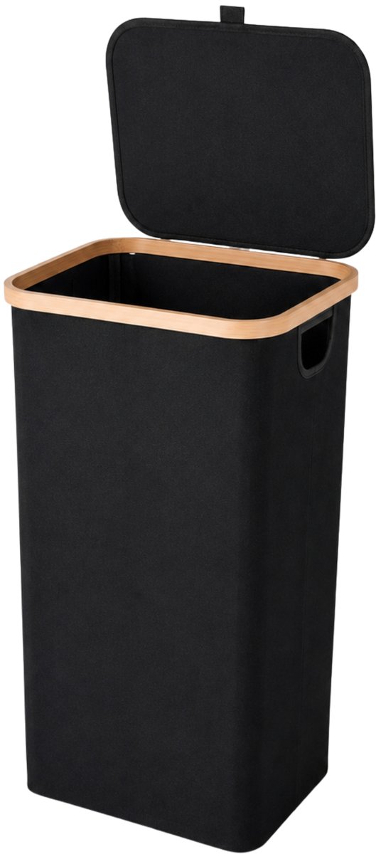 Wasmand met Deksel – Opvouwbare Wasmand – Wasbox 100L – Wassorteerder met Binnenzak – Zwart – Voor Badkamer, Slaapkamer en Wasruimte