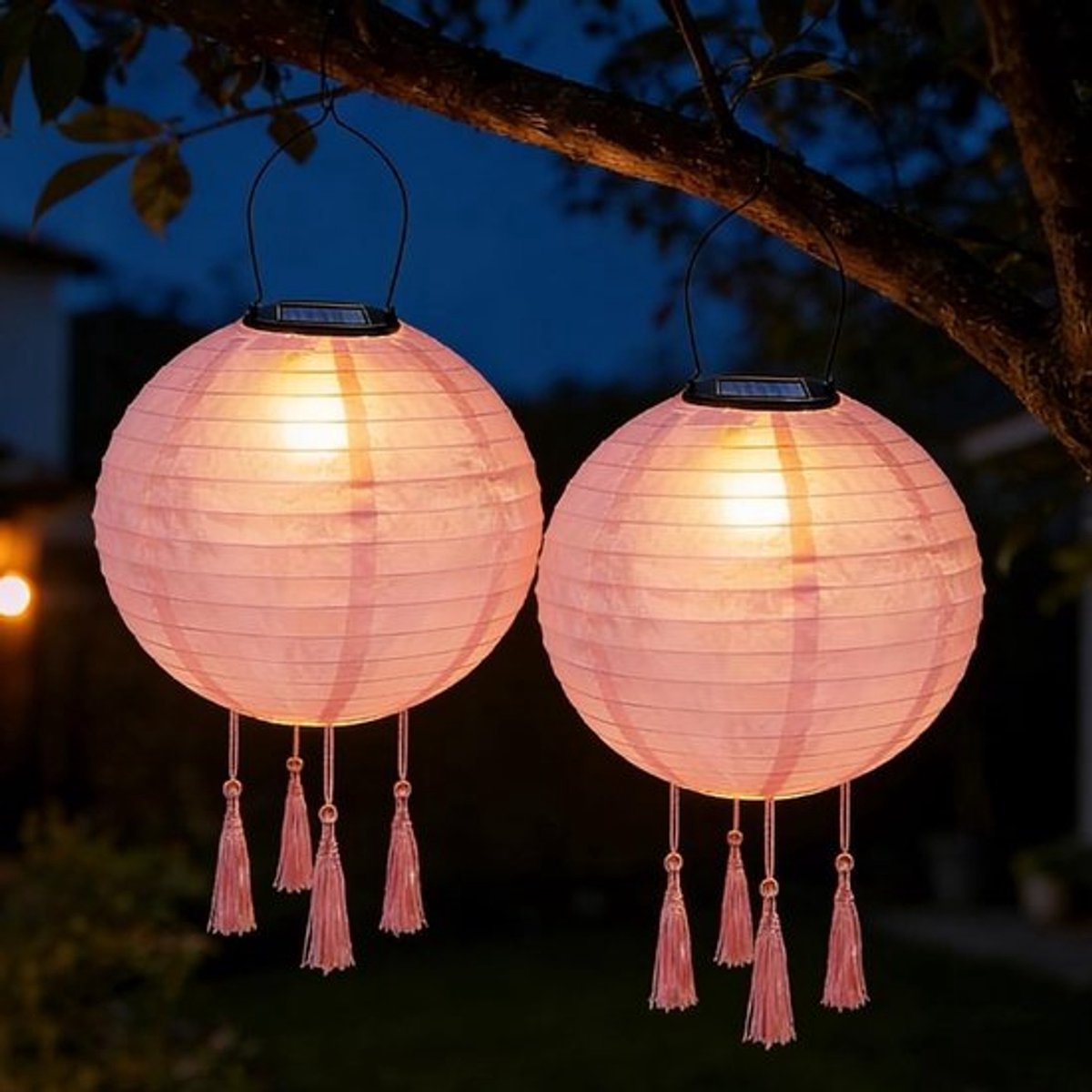 Set van 2 LED Solar Lantaarns van 20 cm voor Buiten - Decoratieve Verlichting voor Tuin en Terras