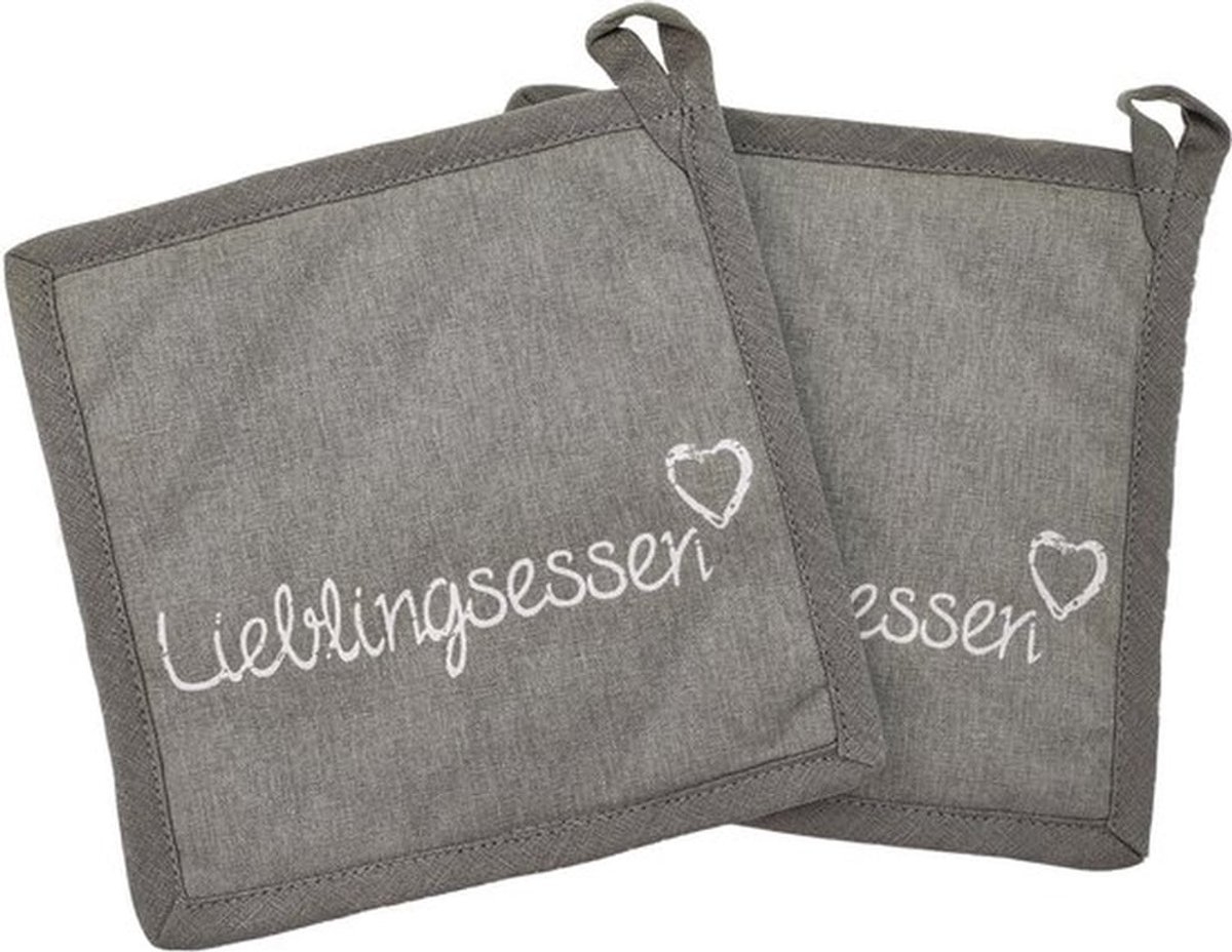 Set van 2 pannenlappen - Kookhulp - Grijs - Katoen - 20 cm