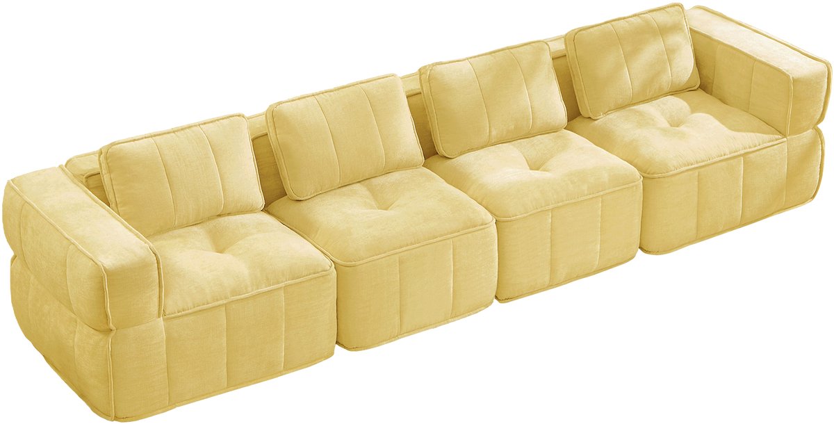 HAUSS SPOLE Zitbank - Modulaire 4-Zits Bank - Zonder Montage Met Diepe Zitting En Brede Armleuningen - Voor Woonkamer - Polyester Geel