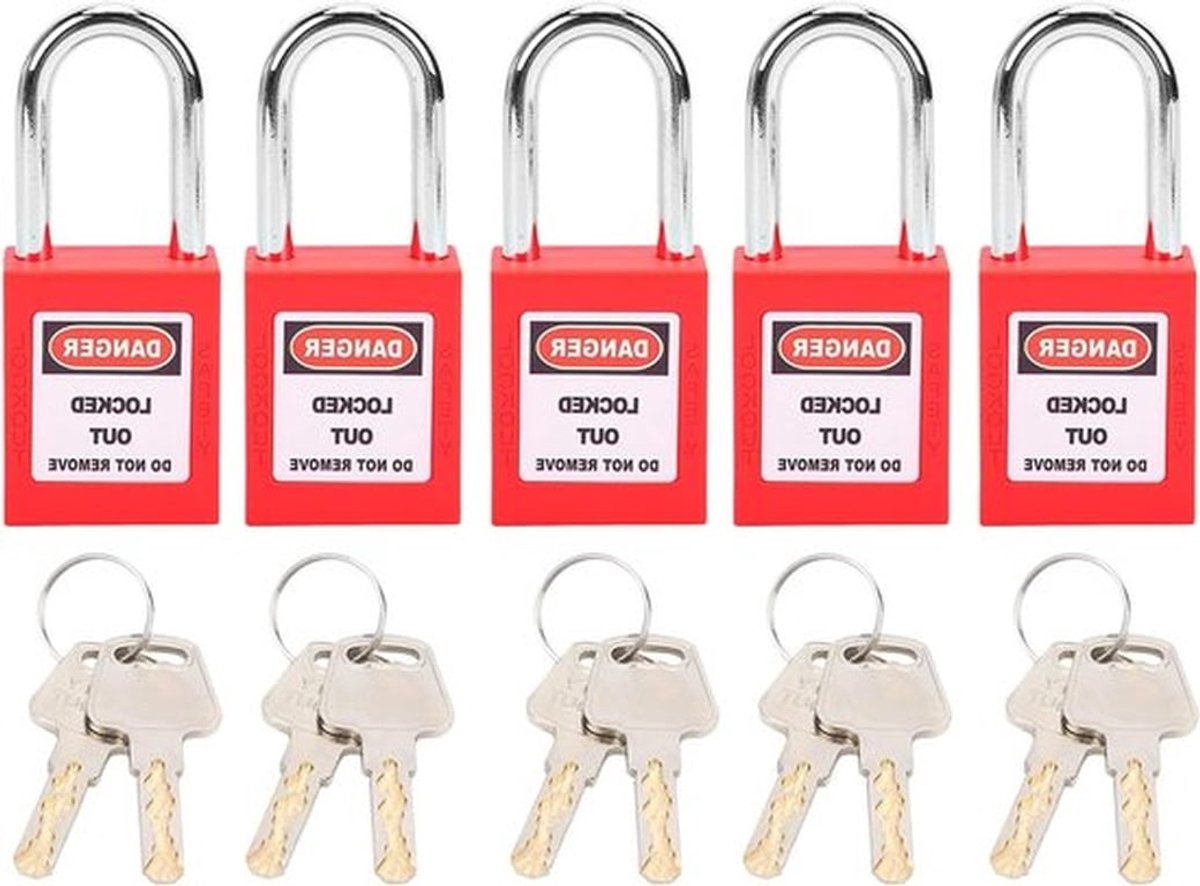 Veiligheidsvergrendeling Set van 5 Kleine Hangsloten met 2 Sleutels voor Lockout Tagout, Nylon en Staal, Ideaal voor Transport en Logistiek in de Energiesector