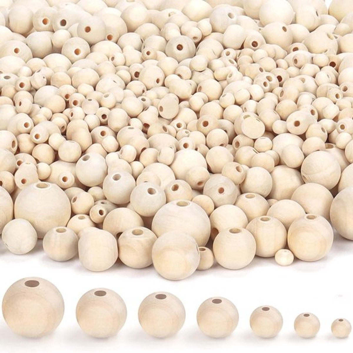 Natuurlijke Onbewerkt Houten Hobby Ballen – 1000 Stuks in 7 Maten – Mini Ronde Kralen voor DIY Projecten en Creatieve Hobby's