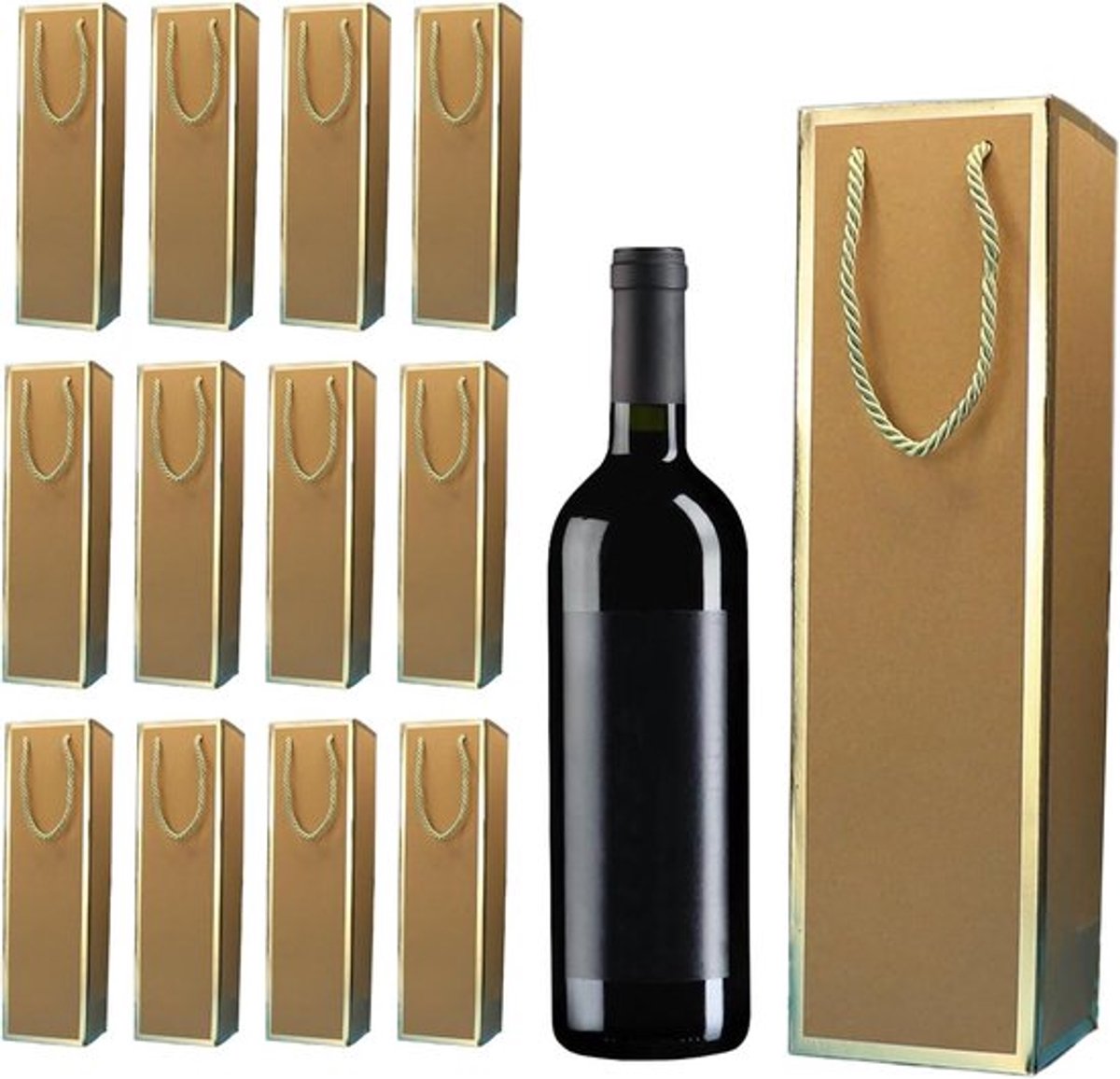 Wijn Cadeautassen - 20 Stuks met Handvatten voor Trouwen, Feestjes en Cadeaus - Sterke Flessen Organizers in Bruin