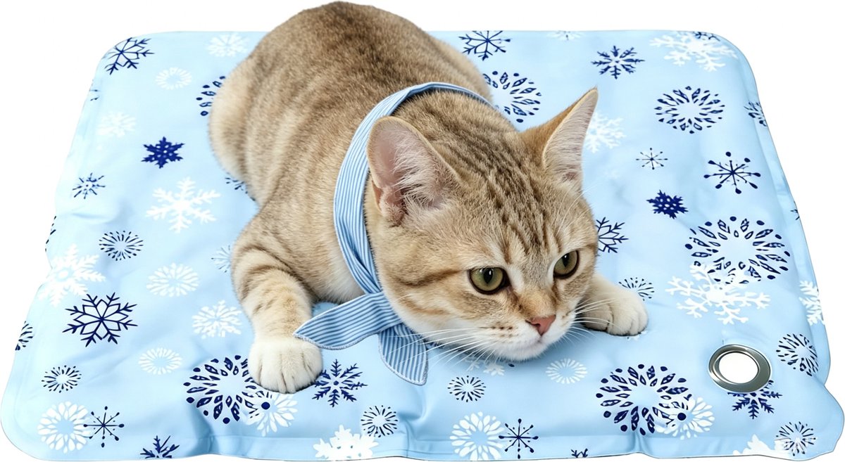Koelmat voor huisdieren – Zomerse hondenmat – Koelmat voor katten – Met water vulbare ijsmat – 50 x 60 cm – Geschikt voor huisdieren van 10–25 kg – Blauw