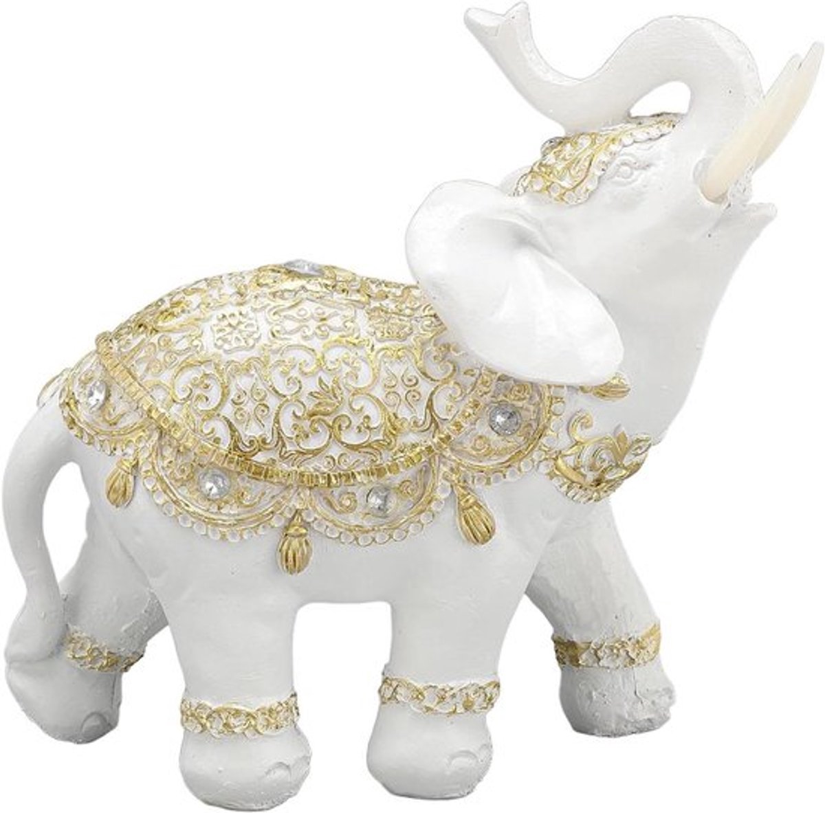 - Lucky Elephant Standbeeld - Home Decoratie - Wit - Rijkdomsymbool - Boekenplank - Computer Bureau - Modern - Ceremonie - Geschikt voor Huis of Kantoor - Witte Hars, Realistische Modellering