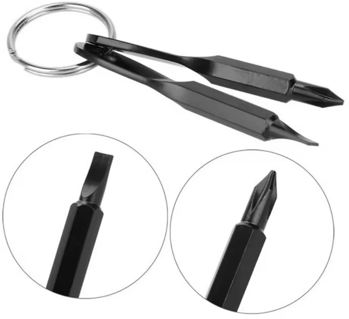 *** Schroevendraaier Sleutelhanger Set – Platkop & Kruiskop Mini Tool – Stalen Sleutelhanger Gereedschap – Compacte Schroevendraaier voor Sleutelbos van Heble® ***