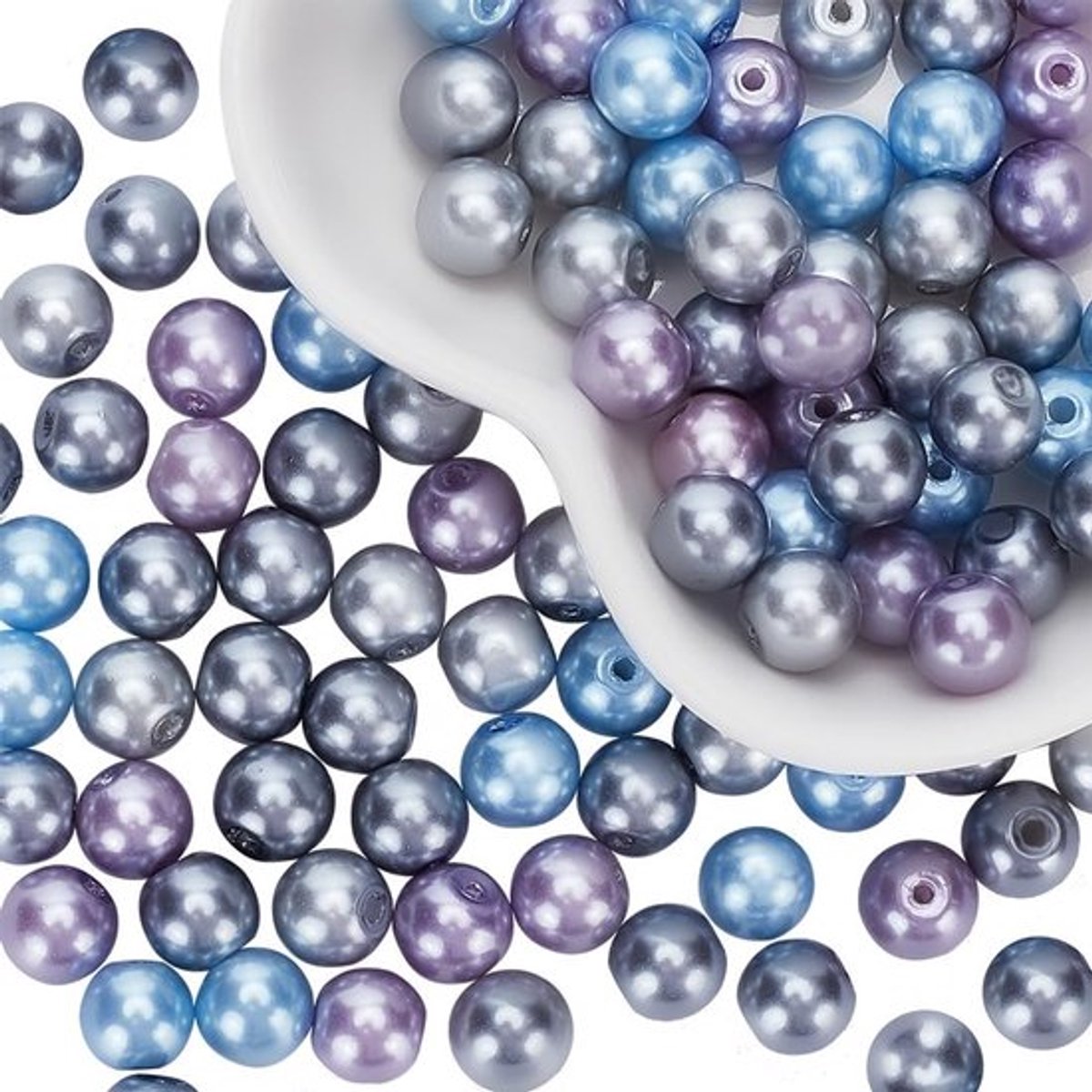 100 Stuks 8mm Zilver-Grijze Gemixte Parels van Glas voor Sieraden Maken en Creatieve Projecten