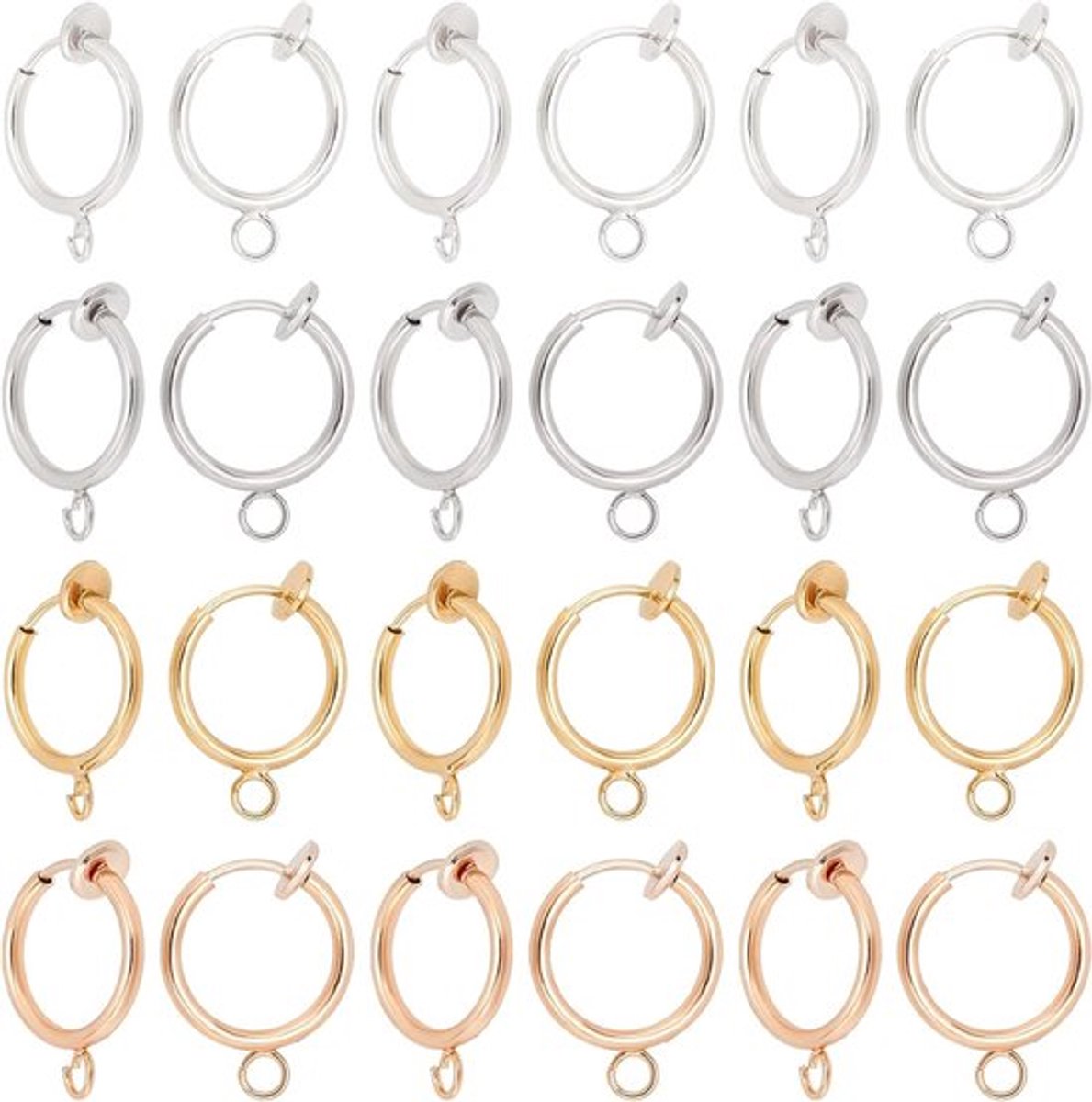 Clip-on oorbellen-converters, 20 paar in 4 kleuren, messing hangende oorbellen met gemakkelijke open lus voor oren zonder gaatjes, perfect voor DIY-oorbellen maken en mode-accessoires