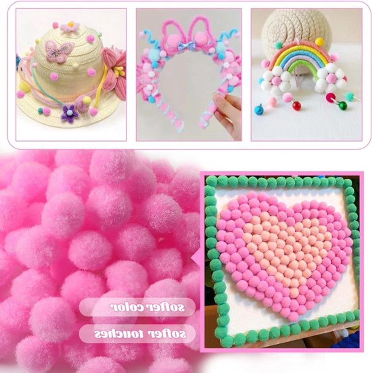 300 Stuks 3cm Fluffy Pompoms in Roze voor DIY Knutselprojecten en Decoraties