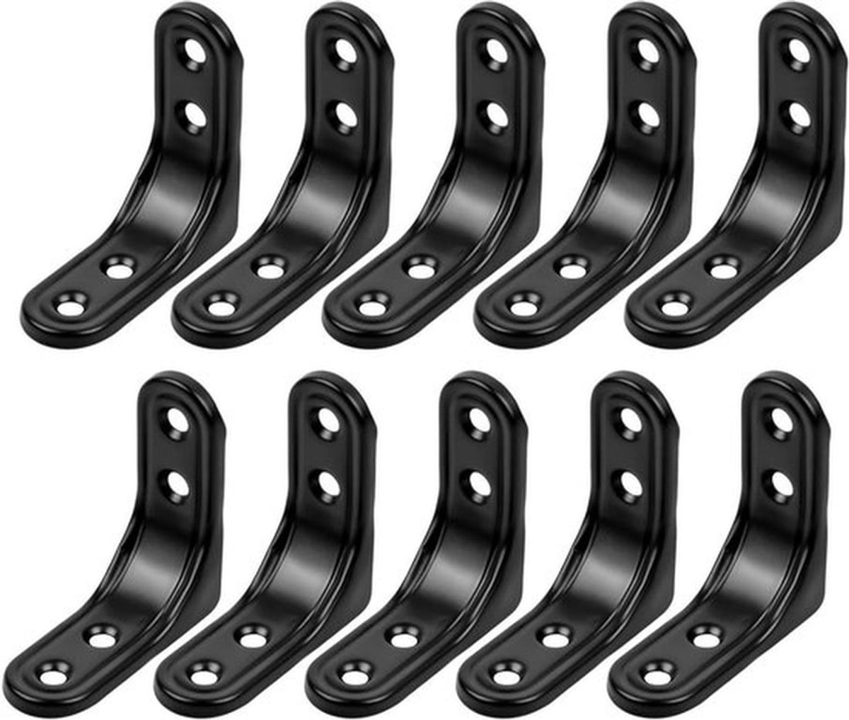 Set van 10 Hoekverbinders Zwart RVS Hoekclips 90 Graden L-vormige Hoekbeugels voor Meubels, Tafels, Stoelen en Boekenkasten - 50mm x 50mm Hoekklemmen