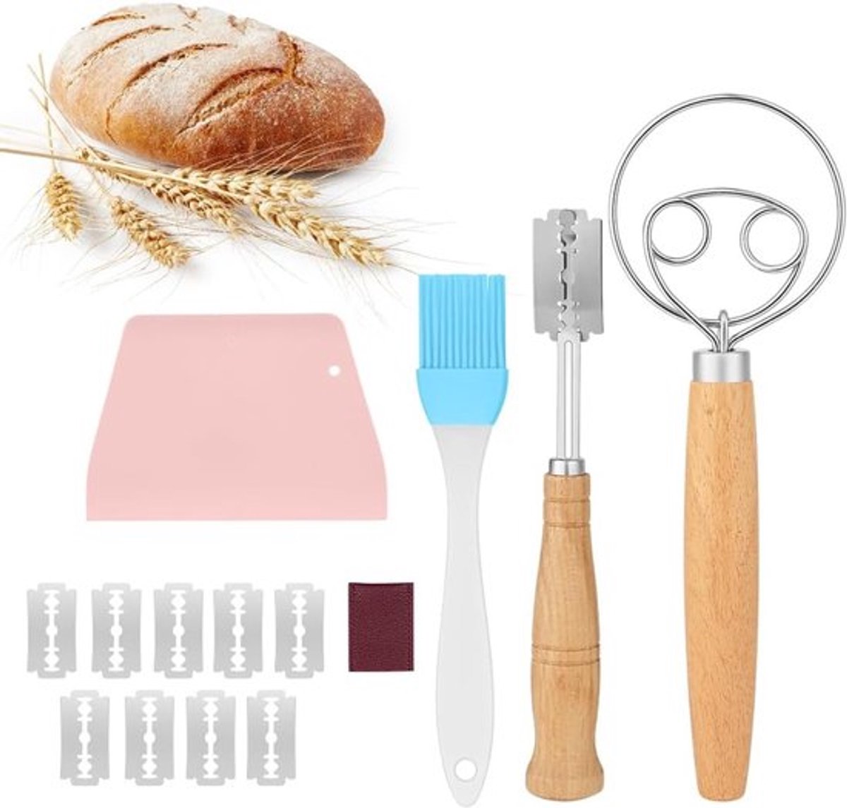 Professionele Broodsnijder Set met 10 Vervangbare Mesjes en Deegklopper voor Perfecte Baguettes en Desembrood Bakken